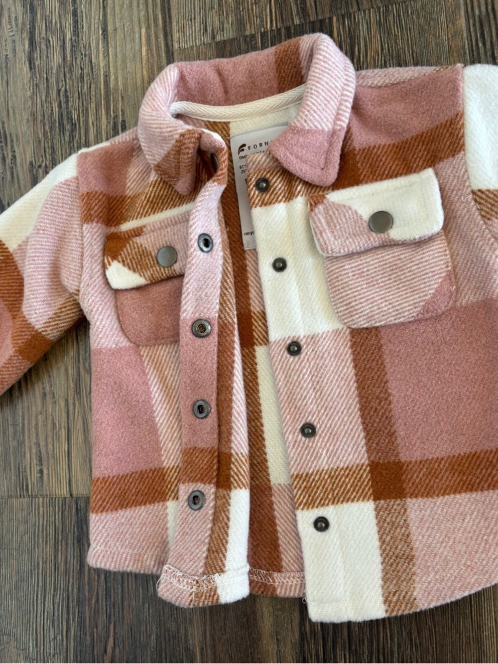 Fornia Kids Shacket 6 Months Pink Camel Plaid Snap Buttons Baby Shirt Jacket - Picture 8 of 10